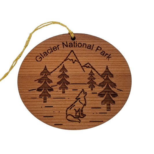 Glacier National Park Ornament - Wolf Mountains Trees - Handmade Wood - Montana Souvenir Christmas Ornament Travel Gift 3 Inch National Park