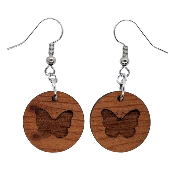 Redwood Earrings - Butterfly Wood Earrings - California Redwood Dangle Earrings - CA Souvenir Keepsake - Wood Gift Women Engraved