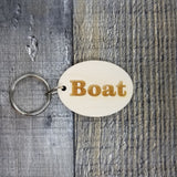 Boat Wood Keychain Key Ring Keychain Gift - Key Chain Key Tag Key Ring Key Fob - Boat Text Key Marker