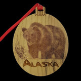 Alaska Grizzly Bear Christmas Ornament Wood Laser Cut and Engraved - Handmade in USA Souvenir
