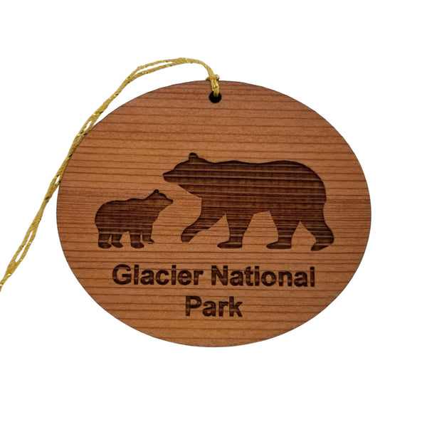 Glacier National Park Ornament - Mama Bear and Cub - Handmade Wood