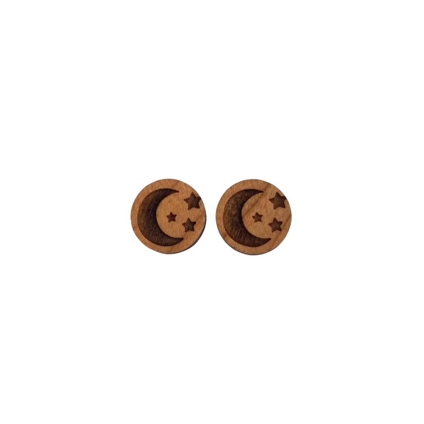 Crescent Moon and Stars Earrings - Cherry Wood Earrings - Stud Earrings - Post Earrings - Night Sky Celestial