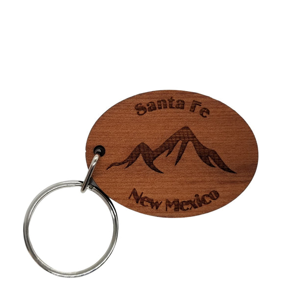 Santa Fe Keychain Mountains Wood Keyring New Mexico Souvenir NM Hiking Biking Skiing Ski Skier Key Tag Bag