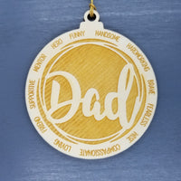Dad Christmas Ornament - Character Traits - Handmade Wood Ornament -  Gift for Dads - Dad Gift - Hero Funny Handsome Hardworking Brave