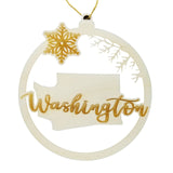 Washington Wood Ornament -  WA State Shape with Snowflakes Cutout - Handmade Made in USA Christmas Decor
