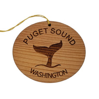 Puget Sound Washington Ornament - Handmade Wood Ornament - WA Whale Tail Whale Watching - Christmas Ornament 3 Inch