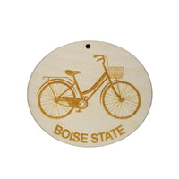 Boise State University Wood Ornament - Womens Bike or Bicycle - Handmade Wood Ornament Made in USA Christmas Decor BSU