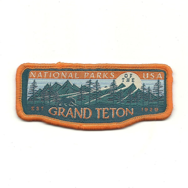Wyoming Patch – Grand Teton National Park WY Travel Souvenir Patch 3.5" Iron On Sew On Embellishment Applique Snowshoeing Ski Orange