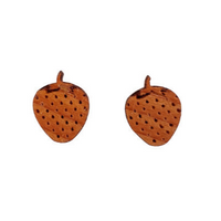Strawberry Earrings - Wood Earrings - California Redwood Stud Earrings - Post Earrings - Strawberry Lover - Fun Earrings