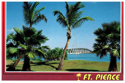 Vintage Florida Postcard 4x6 Fort Pierce Beach FL 1980s Palm Trees Bridge Werner Bertsch Florida Impressions Scenic Florida Distributors