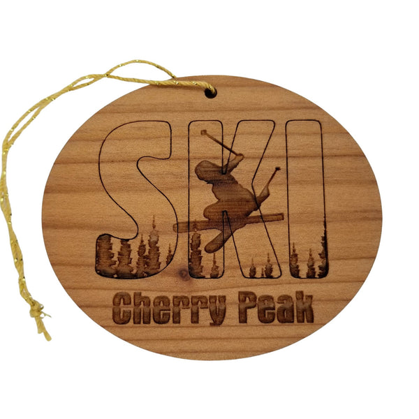 Cherry Peak Utah Ski Ornament - Handmade Wood Ornament - UT Souvenir - Ski Skiing Skier Trees Christmas Travel Gift