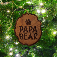 Papa Bear Christmas Ornament - Bear Paw Print - Wood - Dad Ornament - Papa Ornament