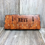 Redwood Key Rack Plaque 7 Hooks Handmade California Redwood Engraved Rustic Edge Slab #5