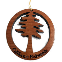 California Redwood Wood Laser Cut Christmas Ornament Set of 4 USA Handmade Bigfoot Drive Thru Tree California Redwood Tree