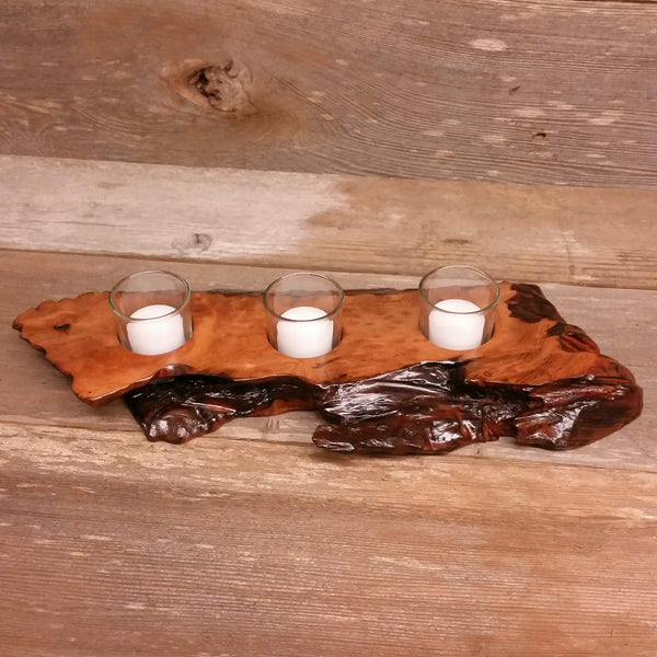 Wood Candle Holder Redwood Rustic Home Decor 3 Votive Handmade Wood 5th Anniversary #R Mother's Day Wedding Gift Unique Gift