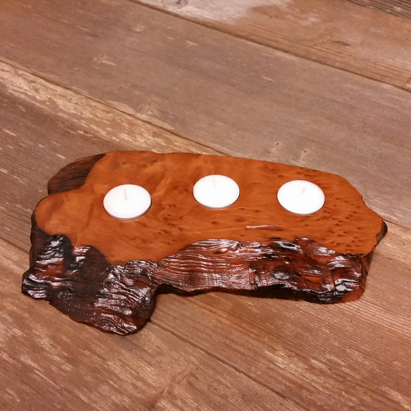 Wood Candle Holder 3 Tealight Redwood Rustic Home Decor #1
