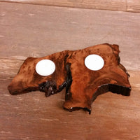 Wood Candle Holder 2 Tealight Redwood Rustic Home Decor #3