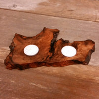 Wood Candle Holder 2 Tealight Redwood Rustic Home Decor #3