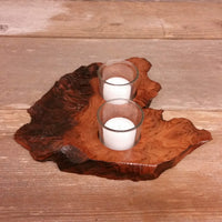 Wood Candle Holder Rustic Redwood 2 Votive Handmade 5th Anniversary #S