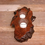 Redwood Candle Holder Rustic Glass 2 Votive Handmade Wood 5th Anniversary #U Housewarming Gift Wedding Gift
