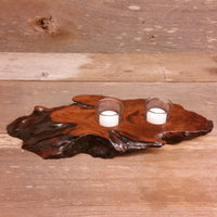 Redwood Candle Holder Rustic Glass 2 Votive Handmade Wood 5th Anniversary #U Housewarming Gift Wedding Gift