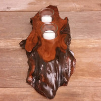 Redwood Candle Holder Rustic Glass 2 Votive Handmade Wood 5th Anniversary #U Housewarming Gift Wedding Gift