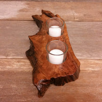 Rustic Redwood Wood Candle Holder 2 Glass Votive Handmade Home Decor 5th Anniversary Christmas Gift #V