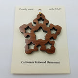 Handmade Wood Snowflake Christmas Ornament California Redwood Made in USA Laser Cut Winter Decor