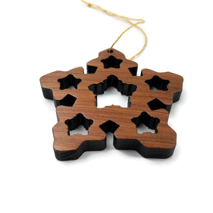 Handmade Wood Snowflake Christmas Ornament  Made in USA -1061