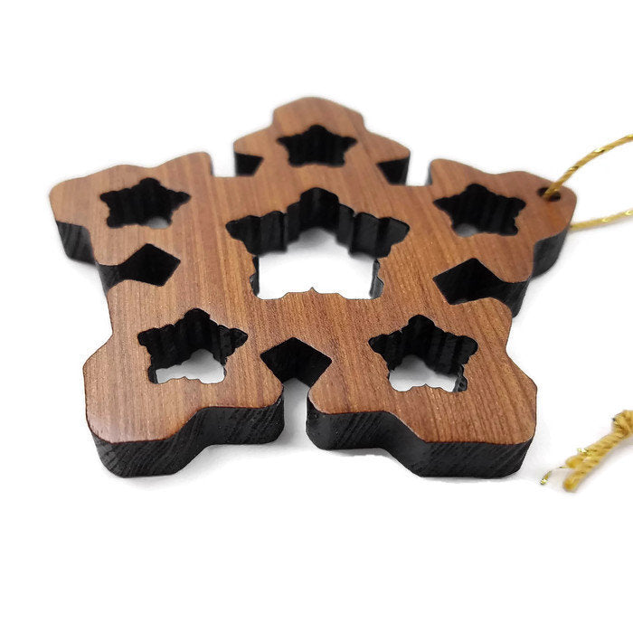 Handmade Wood Snowflake Christmas Ornament  Made in USA -1061