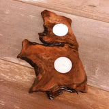 Wood Candle Holder 2 Tealight Redwood Rustic Home Decor #3
