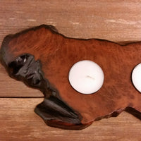 Wood Candle Holder 3 Tealight Redwood Rustic Home Decor #5