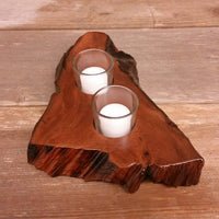Wood Candle Holder 2 Votive Handmade 5th Anniversary #Y Rustic Home Decor Unique Gift Redwood
