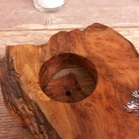 Redwood Candle Holder Rustic Glass 2 Votive Handmade Wood 2 Tone Color #Z Housewarming Gift Wedding Gift