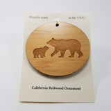 Bear and Cub Christmas Ornament California Redwood Souvenir Handmade Wood Ornament Collectible