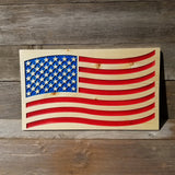 American Flag Carved Wood Sign Handmade USA Patriotism Rustic Knotty Pine Red White Blue