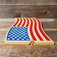 Wavy American Flag Carved Wood Sign USA Patriotism
