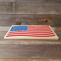 American Flag Carved Wood Sign Handmade USA Patriotism Rustic Knotty Pine Red White Blue