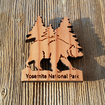 Yosemite National Park Bear and Trees Wood Refrigerator Magnet Made in USA Souvenir - 4002YNP