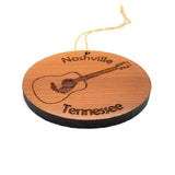 Nashville Tennessee Guitar Christmas Ornament Handmade Wood Ornament Made in USA California Redwood Laser Cut