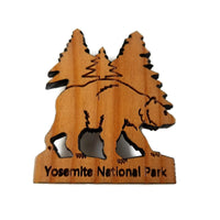 Yosemite National Park Bear and Trees Wood Refrigerator Magnet Made in USA California Redwood Handmade Souvenir