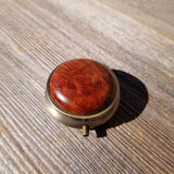Handmade Pill Box 3 Sections Redwood Top California Burl Souvenir Memento Rustic Antique Bronze #208