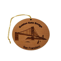 San Francisco California Golden Gate Bridge Christmas Ornament Handmade Wood Memento with Sailboats