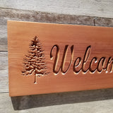 Welcome Sign with Two Trees Handmade Carved Sign Redwood