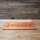 Welcome Sign with Two Trees Handmade Carved Sign Redwood
