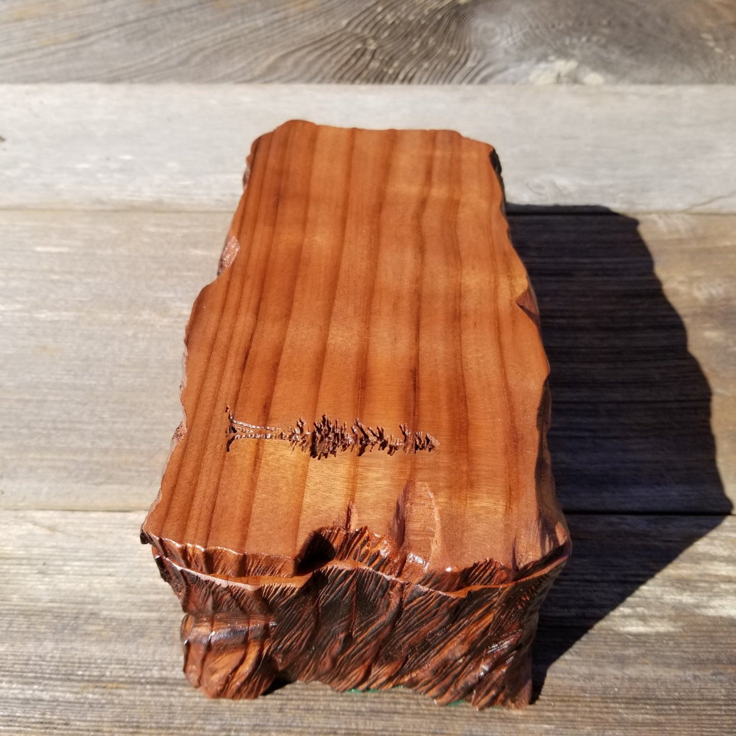 Redwood Jewelry Box Rustic Wood Engraved Tree #234