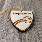 Soccer Ball Ornament, Sports Ornament, Soccer Player Gift, Engraved Wood Ornament, Personalized Wood Tag Made in USA