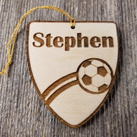 Soccer Ball Ornament, Sports Ornament, Soccer Player Gift, Engraved Wood Ornament, Personalized Wood Tag Made in USA