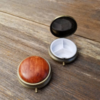 Handmade Pill Box 3 Sections Redwood Top California Burl Souvenir Memento Rustic Antique Bronze #167