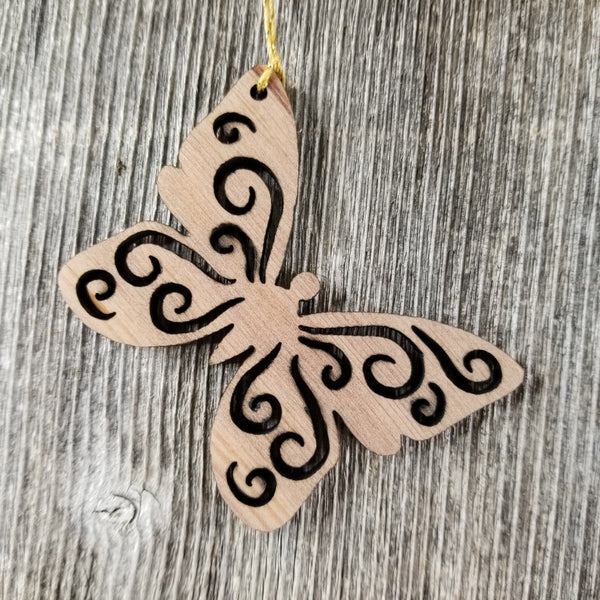 Butterfly Christmas Ornament Wood Ornament California Redwood Laser Cut Handmade Made in USA Collector Housewarming Red Wood